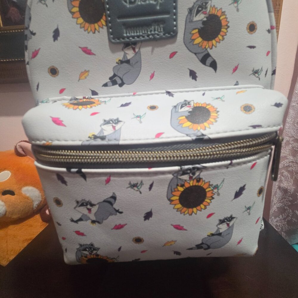 Loungefly Disney White Raccoon & Sunflower Mini Backpack - Picture 5 of 11